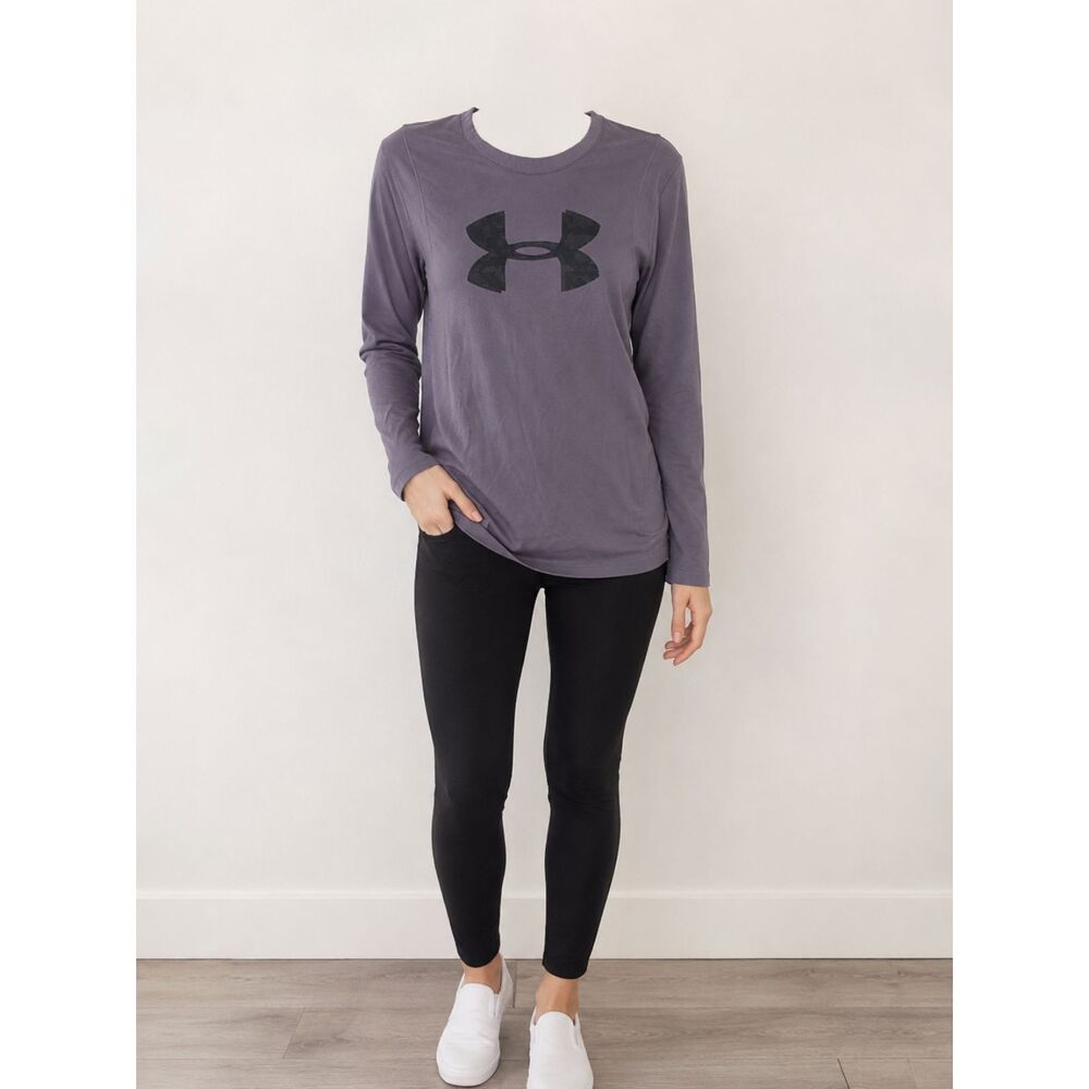 Under Armour Women’s HeatGear Long Sleeve Shirt XS Purple Logo Athletic Top